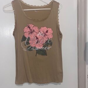 Cato Tan Tank Top with Pink Floral Design